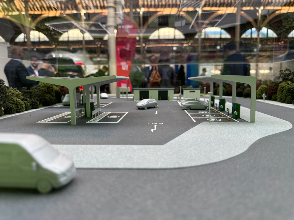 A model of the SSE Airtricity charging hub planned for the Lough Sheever Corporate Park in Mullingar. Image: SSE.