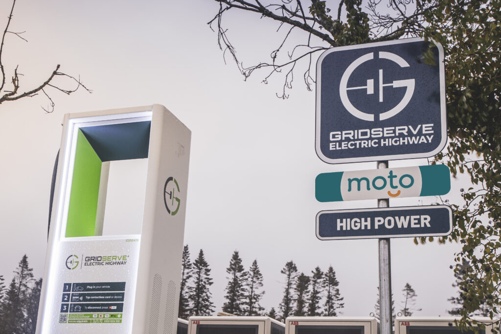 GRIDSERVE said it opened the first high-powered EV charging hub in Wales in partnership with Moto. Image: GRIDSERVE.