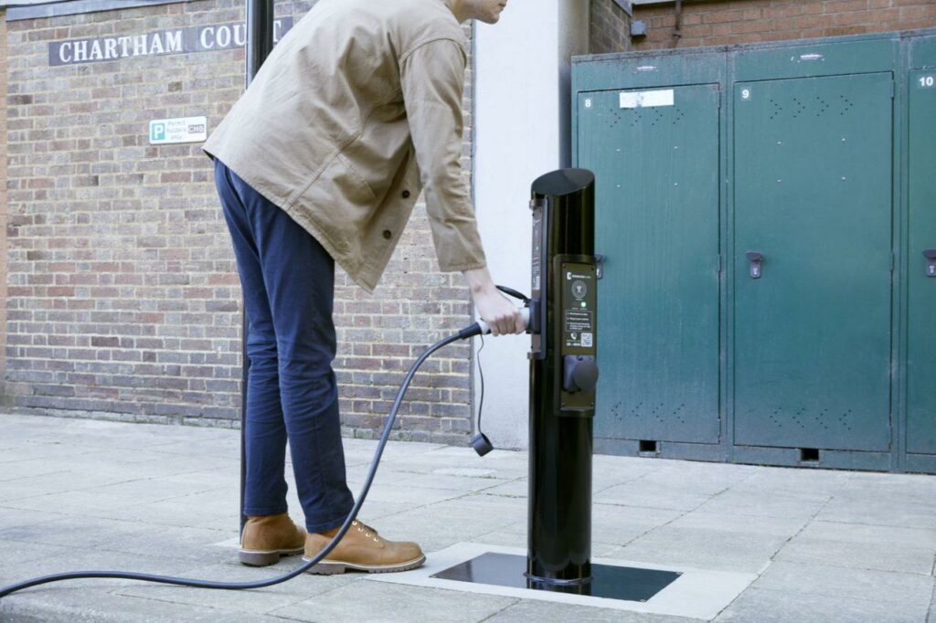 The Chameleon chargepoint stands at just under one meter tall. Image: Connected Kerb.