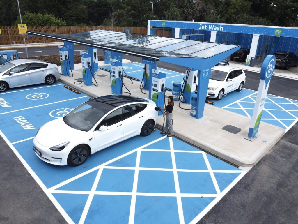 The charging station has eight 150kW EV chargers. Image: Motor Fuel Group via Twitter