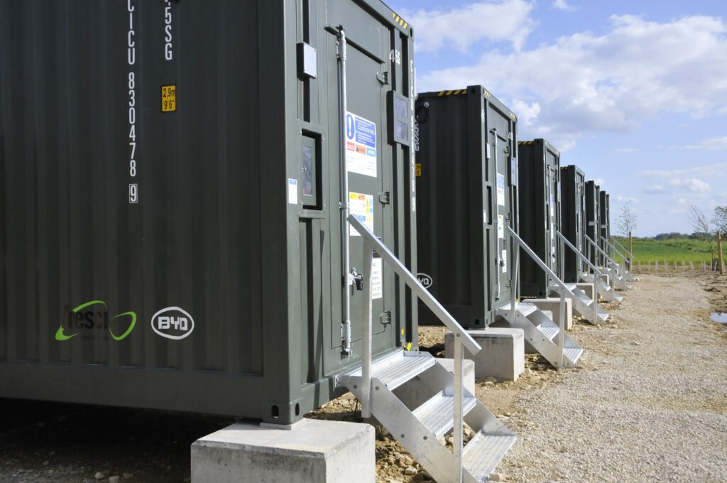The 7MWh Mill Farm battery facility in Grantham is ESB's first foray into utility-scale battery storage. Image: Anesco.