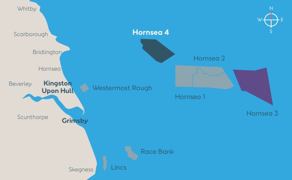 A map of the Hornsea offshore windfarms. Image; Ørsted.