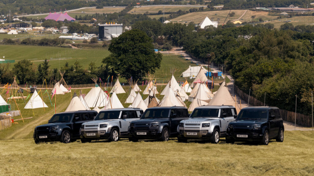 Land Rover Defender electric hybrid vehicles at Glastonbury Festival. Image: Jaguar Land Rover