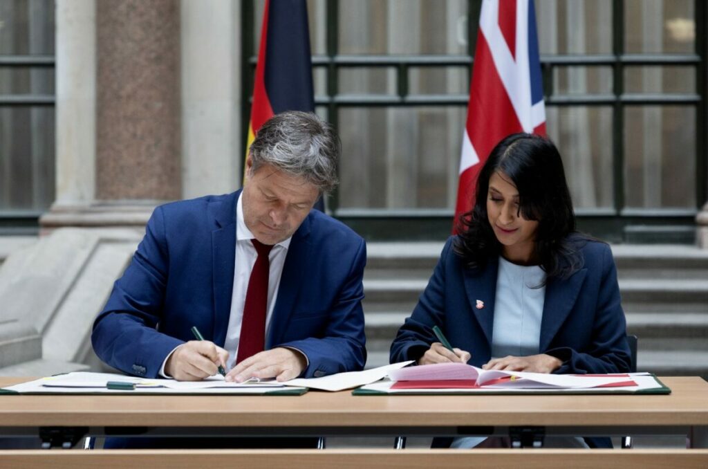 The agreement was signed in London by the UK’s energy security secretary Claire Coutinho and Germany’s vice-chancellor, Robert Habeck. Image: Claire Coutinho MP (X).