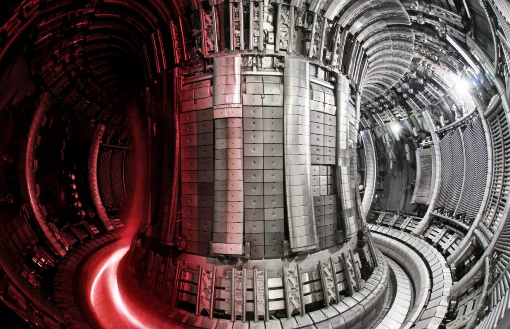 High fusion power was consistently produced for five seconds, resulting in a record of 69 megajoules using 0.2 milligrams of fuel. Image: UK Atomic Energy Authority.