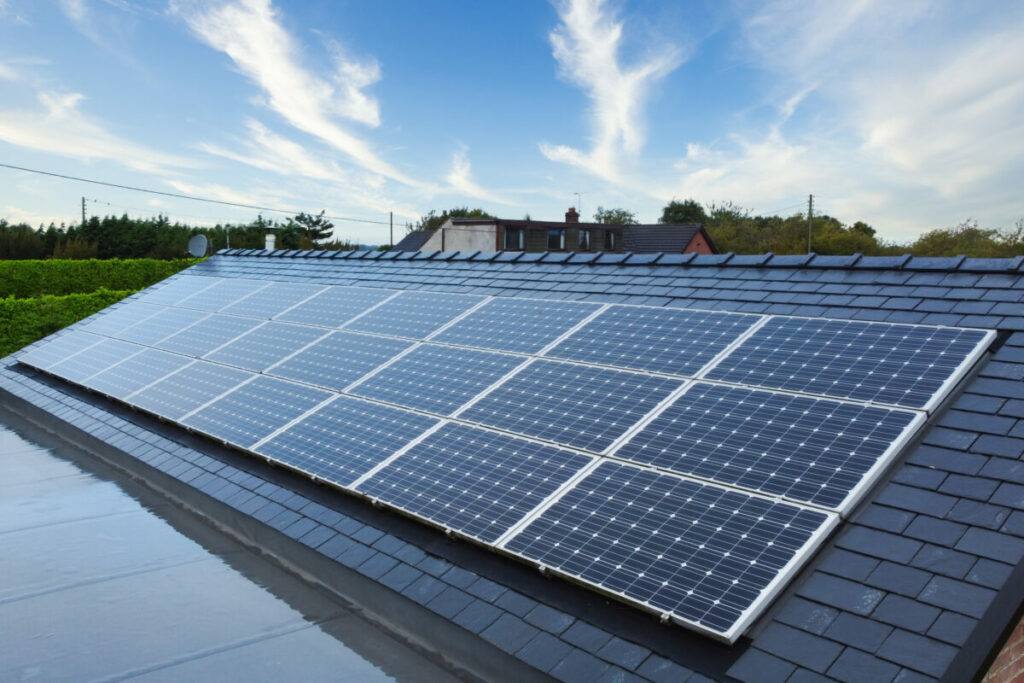 Solar panel installation on a roof