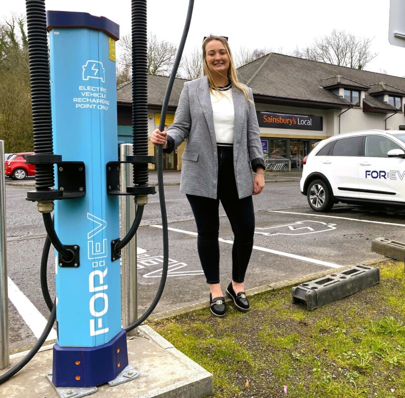 Iona Sayer at Sainsburys Inverkip FOR:EV chargepoint.