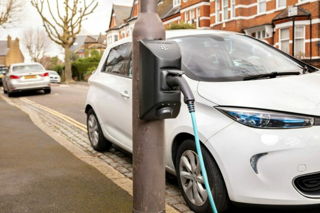 Public kerbside EV chargepoint in residential street. Image: char.gy.