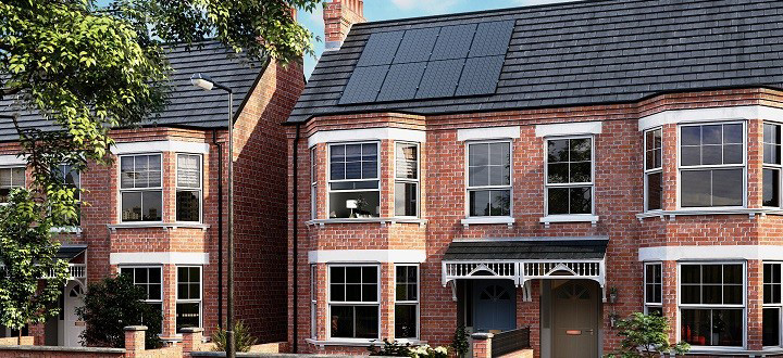 victorian house with solar panels installed on roof