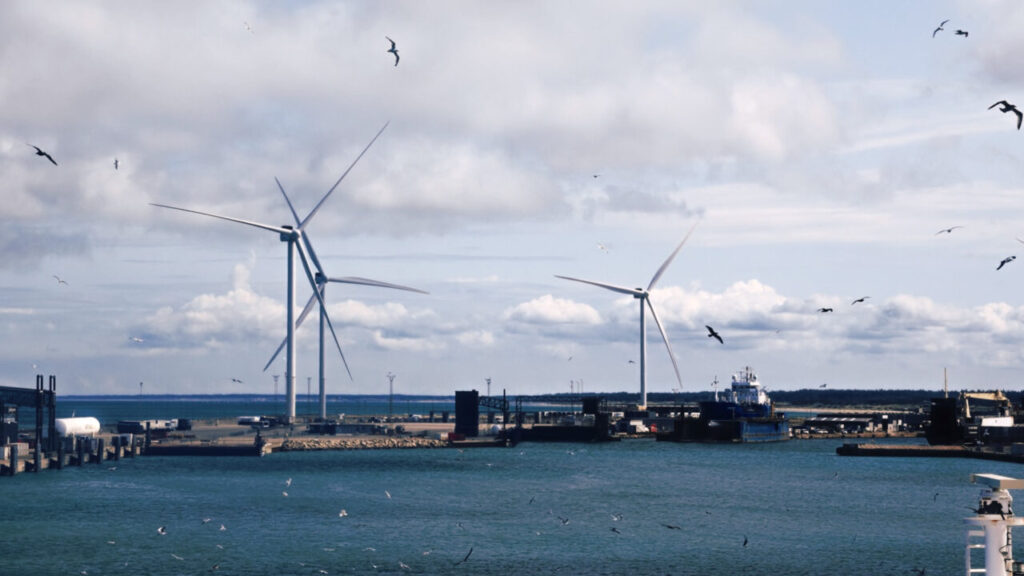 Image of one of Peel Ports Group's ports with wind turbines installed.