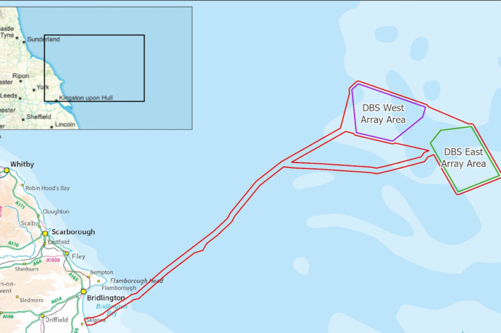 Map of the Dogger Bank South project. The world's largest offshore wind farm,