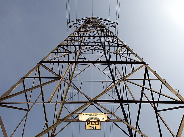 an electricity pylon shot from a low angle