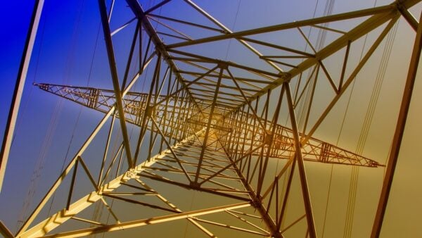 An under shot of a pylon