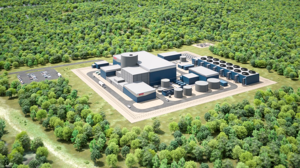 A 3D digital render of Holtec's SMR plant design.