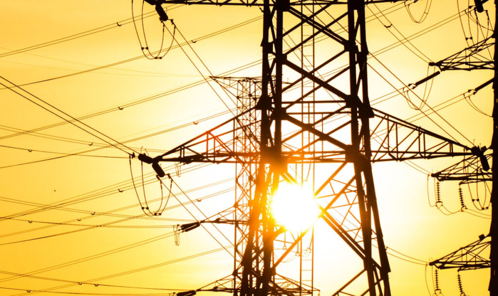 A close up of a pylon at sunset