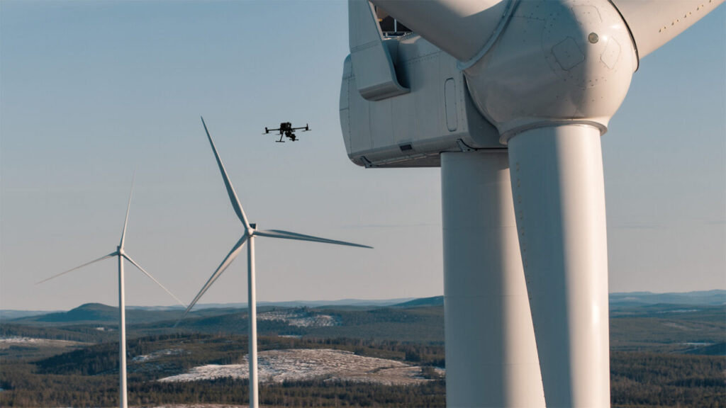 Image showing a drone inspection on a wind turbine.