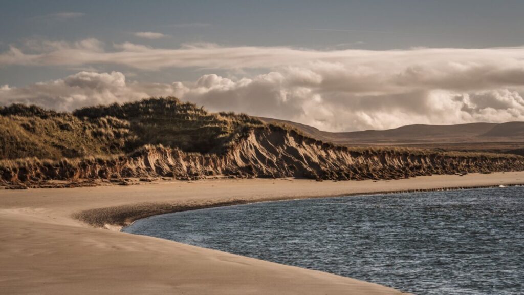 A sweeping brown coastline