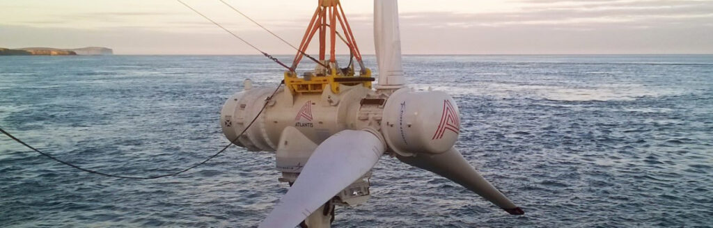 a tidal turbine is lowered into the sea
