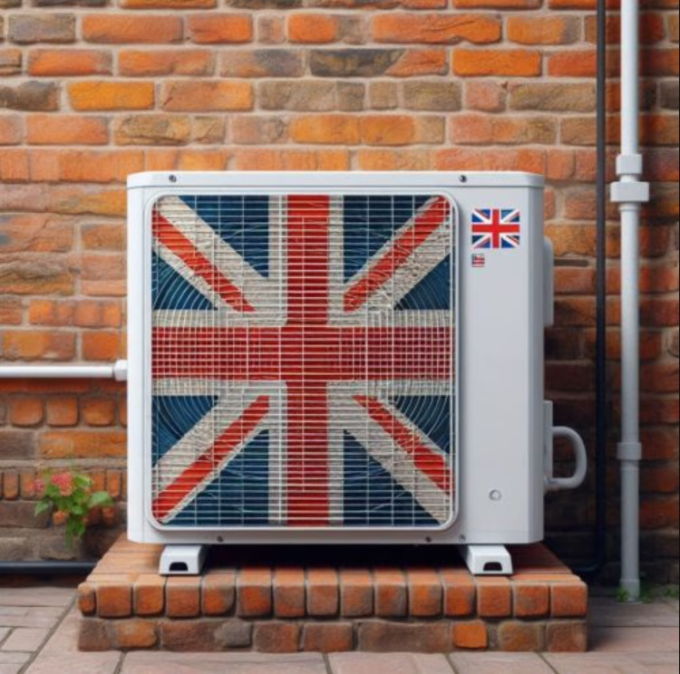 a heat pump with a union flag superimposed over the vent