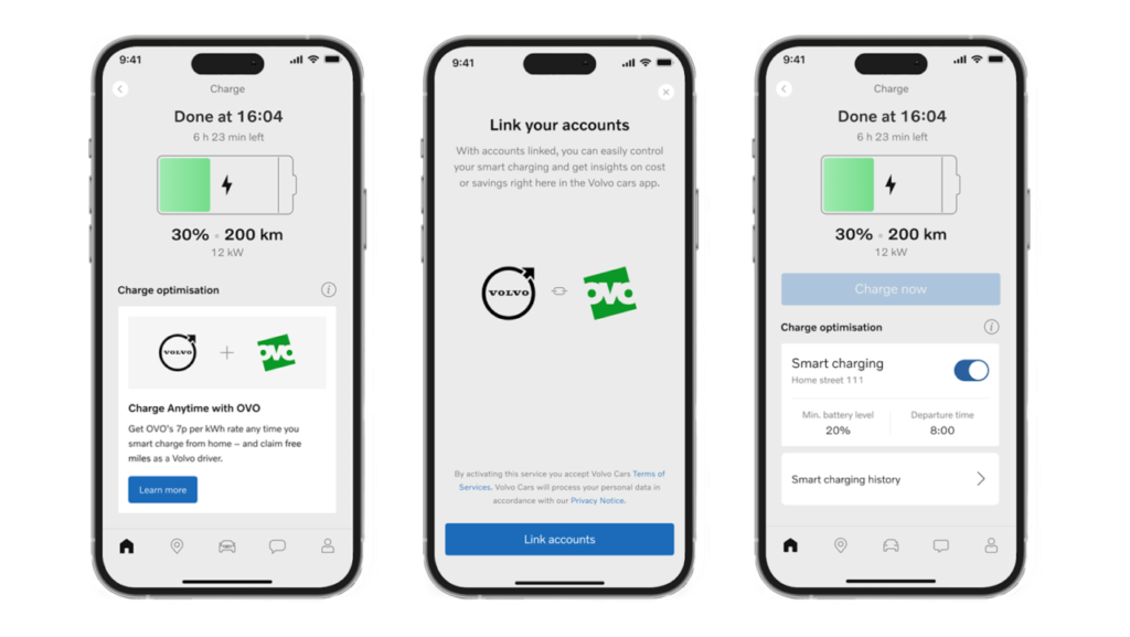 screenshots of the Volvo app