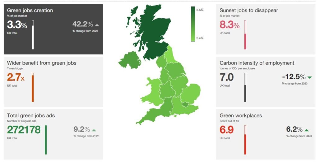 a map of the UK showing green job creation