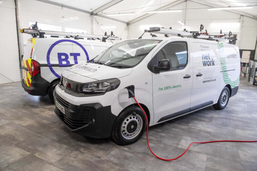a BT electric van plugged in