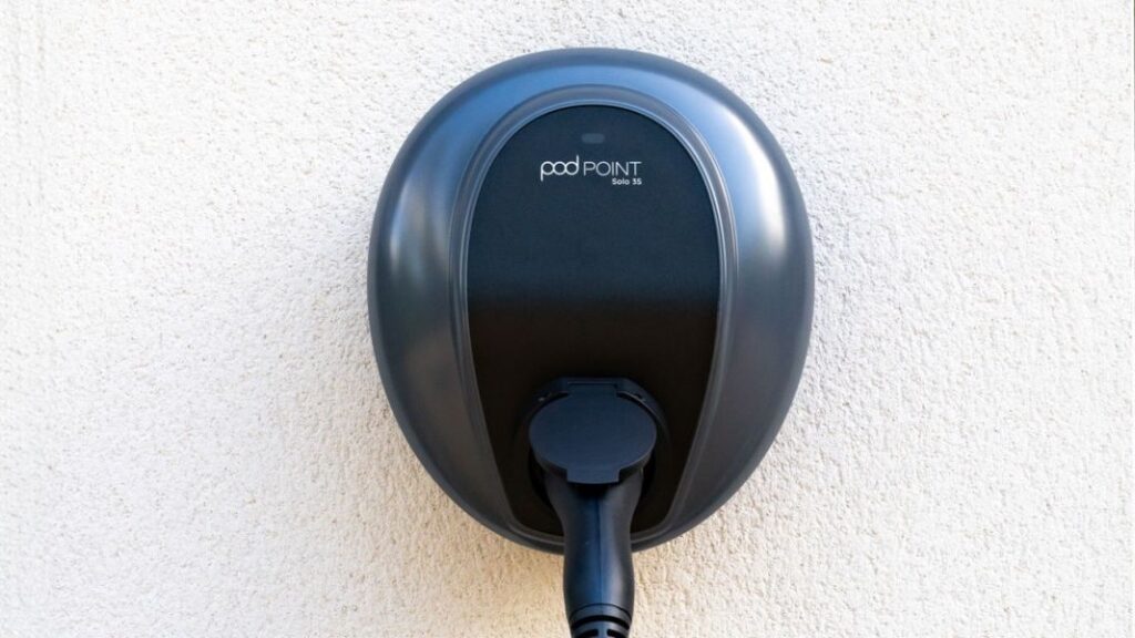 a close up of a pod point ev charger