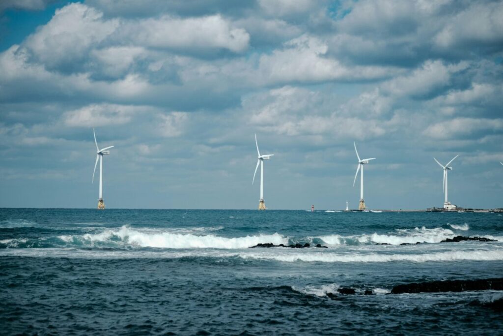 offshore wind turbines at sea