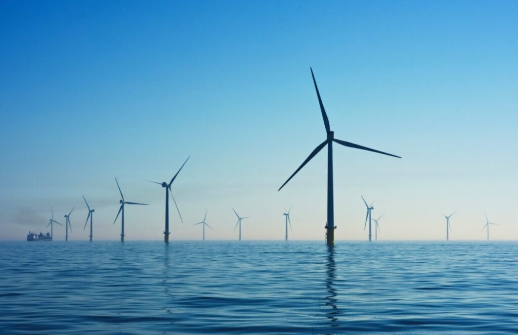 offshore wind turbines at sea