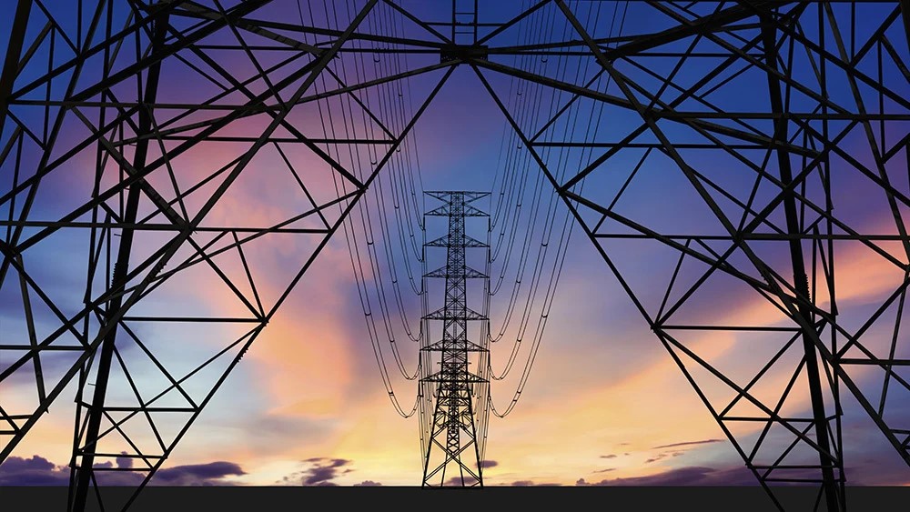 a pylon at sunset