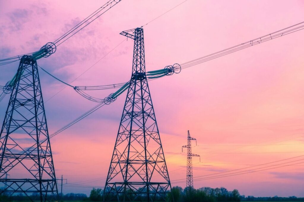 a pylon at sunrise