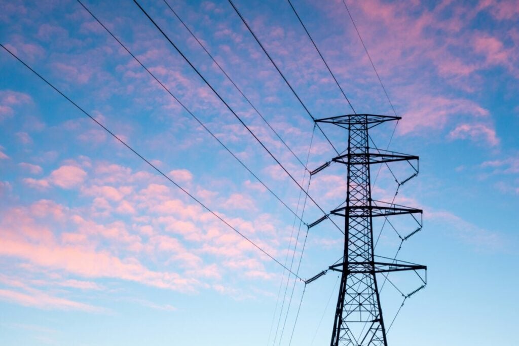 a pylon at dawn