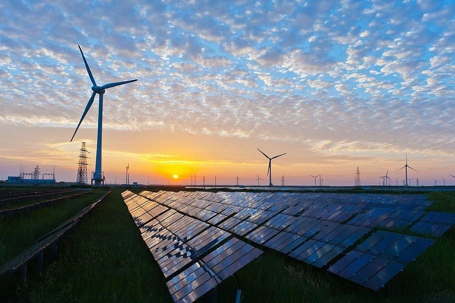 wind turbines at sunrise