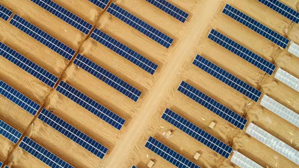 solar panels in a desert from above