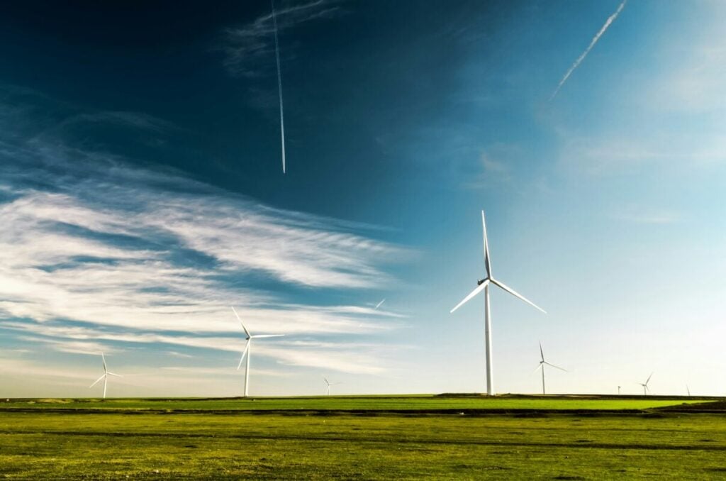 wind turbines in a wide open field