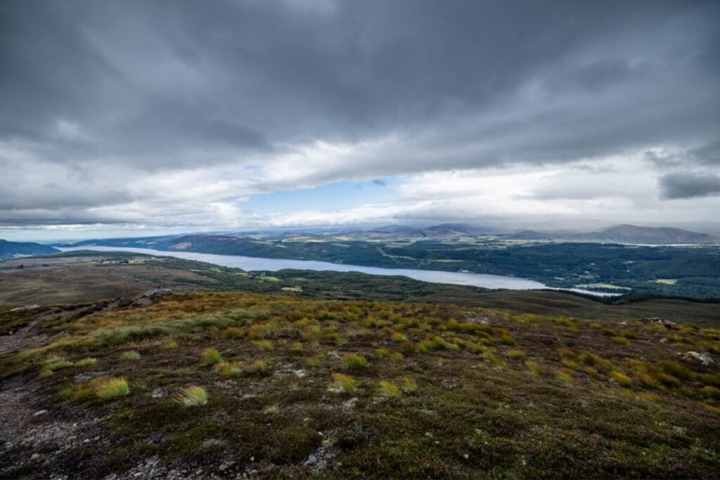 a wide view of a beautiful gloomy loch