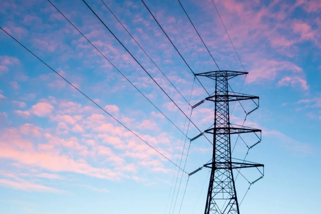 a pylon at dawn