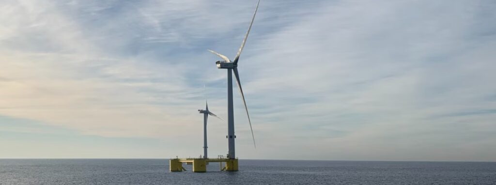a floating offshore wind turbine at sea