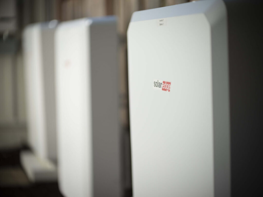 a row of home battery energy storage units