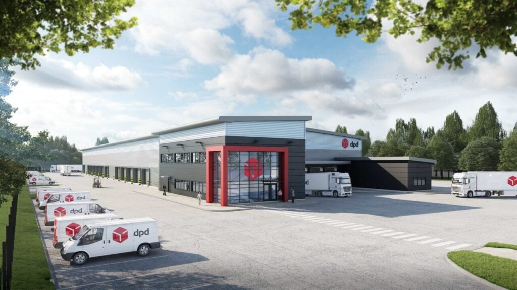 A 3D render of the planned new DPD Darlington distribution centre