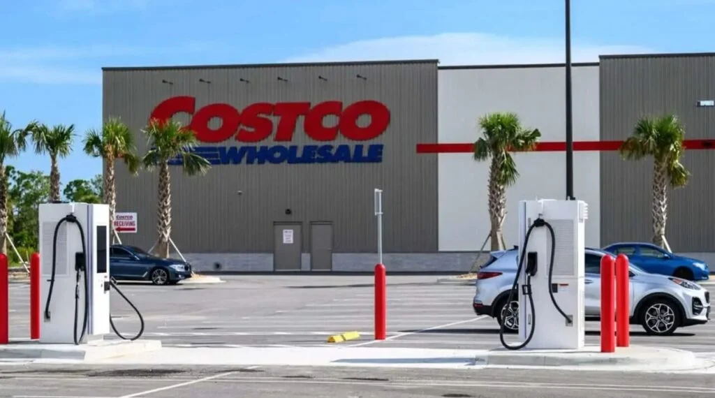 ev chargers in front of a costco supermarket