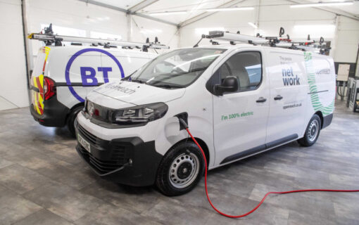 a BT electric van plugged in