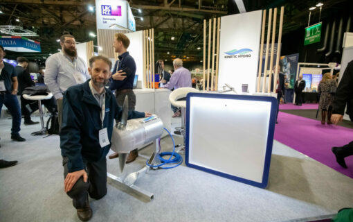 Donald Naylor from Kinetic Hydro showcases their product at All Energy Glasgow. Image: John Lubbock