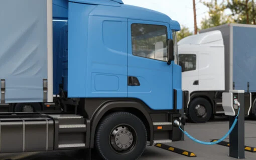 a truck plugged into a charger
