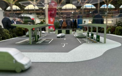 A model of the SSE Airtricity charging hub planned for the Lough Sheever Corporate Park in Mullingar. Image: SSE.