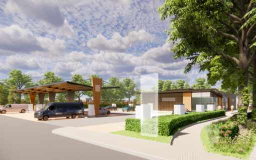 A CGI render of the proposed EV charging hub