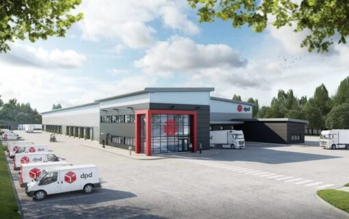 A 3D render of the planned new DPD Darlington distribution centre