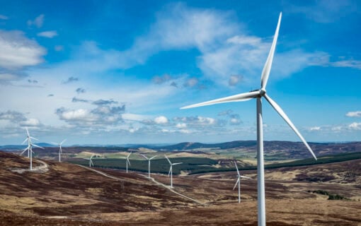 Wind turbine at Dorenell wind farm in Scotland