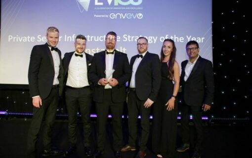 Instavolt accepting the ​Private Sector Infrastructure Strategy of the Year at the EVIEs 2022. Image: Capture Comms.