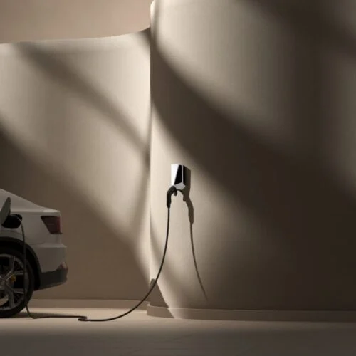AN EV PLUGGED INTO AN EV CHARGER